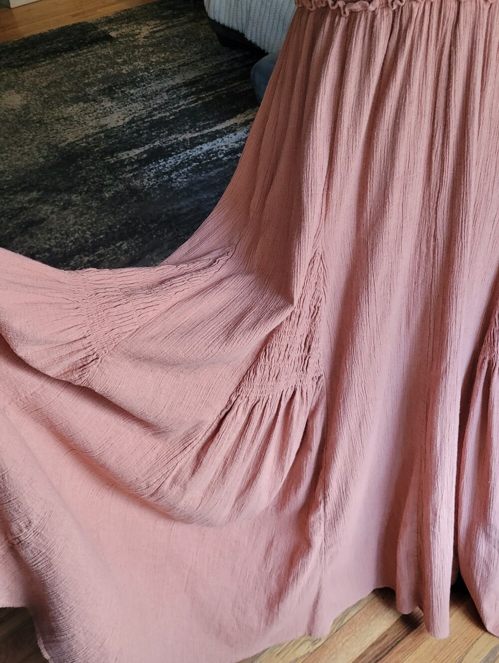Free People Heat Haze Maxi dress Apricot Peach Brown V-Neck Smocked Size XS Boho - Picture 9 of 16